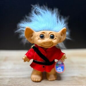 Vintage 1981 Uneeda Wishnik Troll Doll Red Soldier Outfit Blue Hair 6" w/ Tag